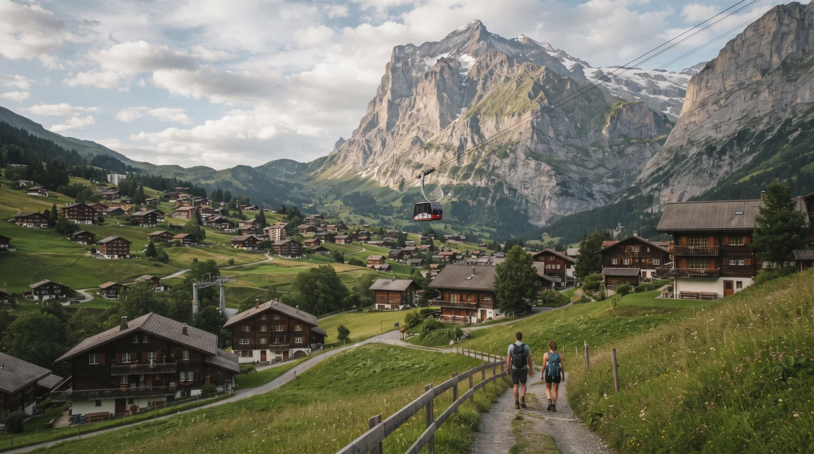Grindelwald village in Switzerland under the north face of the Eiger