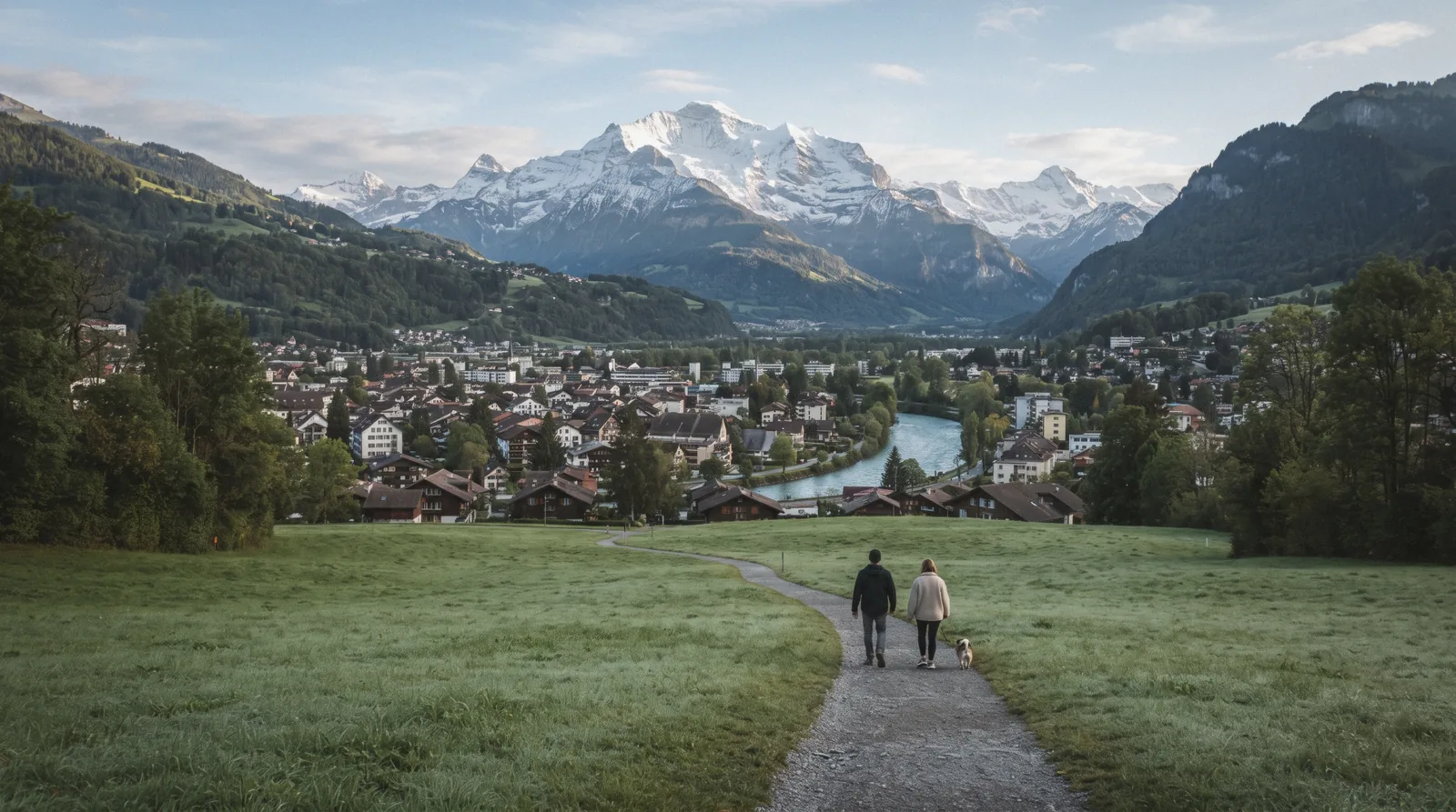 The Höhematte meadow in Interlaken with the Jungfrau, Mönch and Eiger in the background
