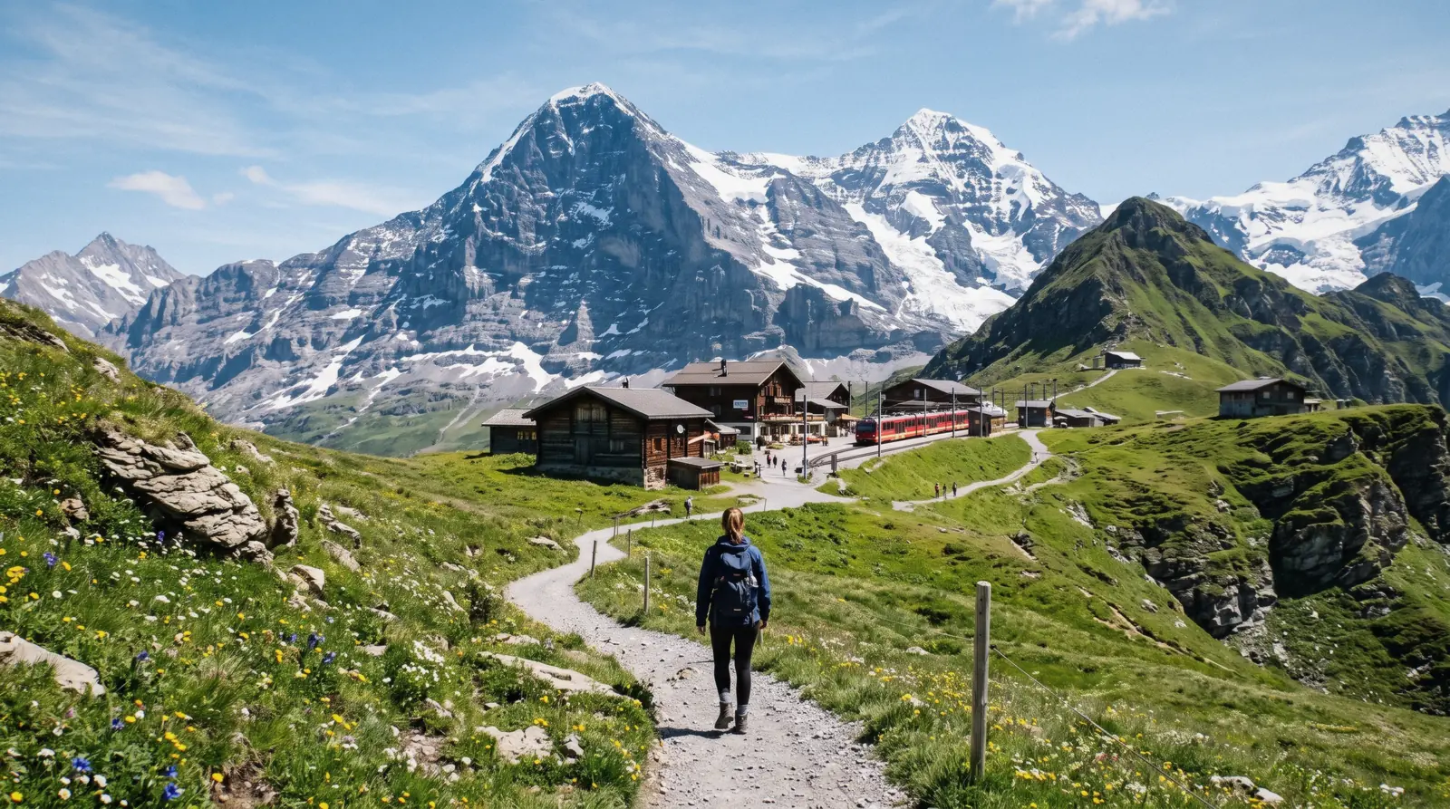 The Kleine Scheidegg pass at 2,061 m with the Eiger rising behind the railway station
