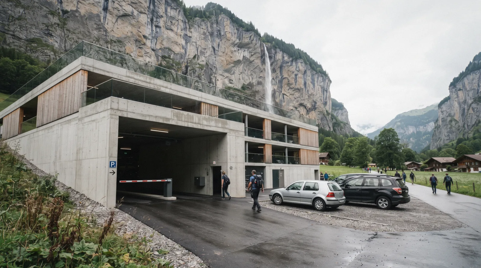 Parkhaus Lauterbrunnen, the railway-station car park beneath the Lauterbrunnen valley floor