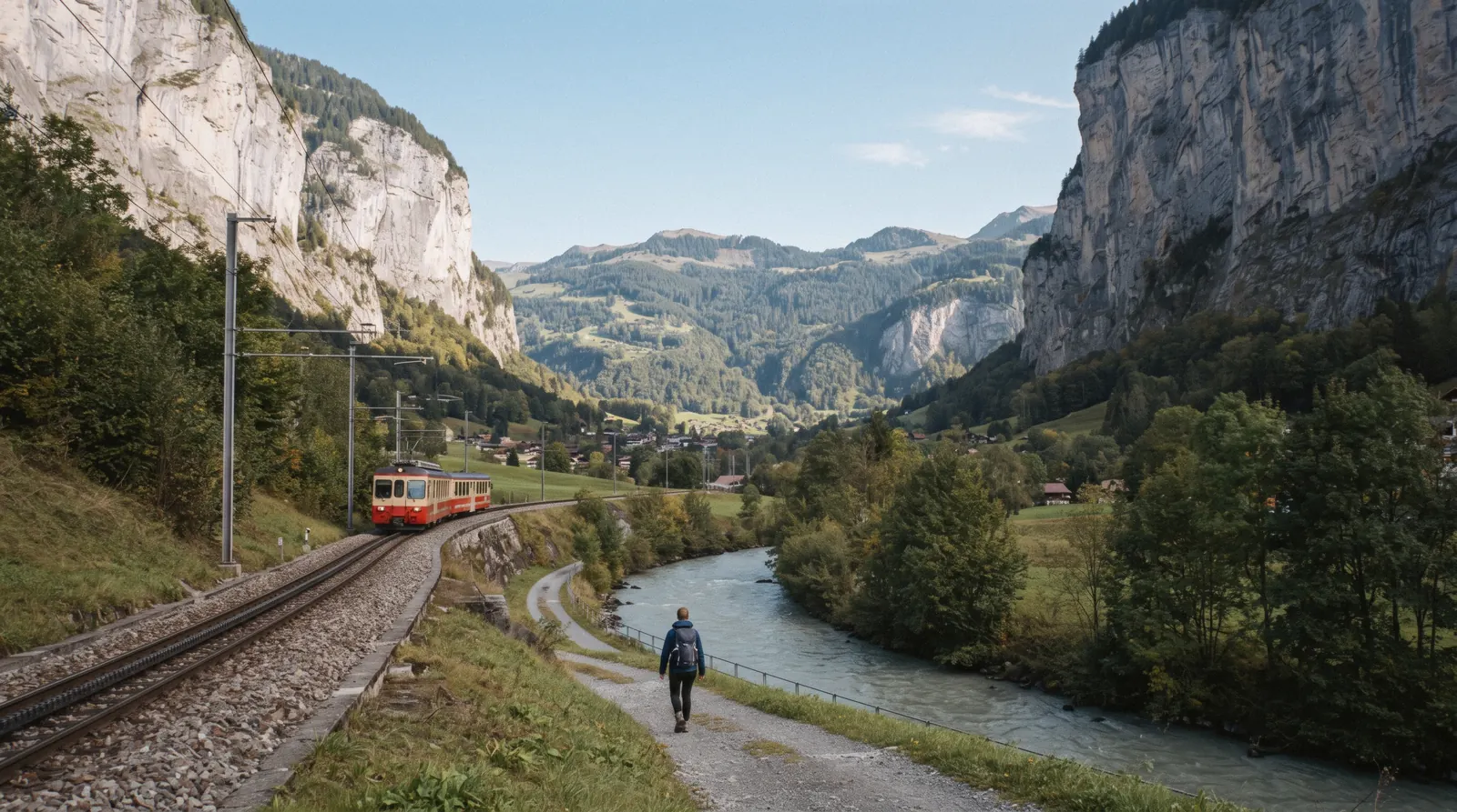 The Lauterbrunnen valley with Staubbach Falls, compared here with Interlaken as a trip base