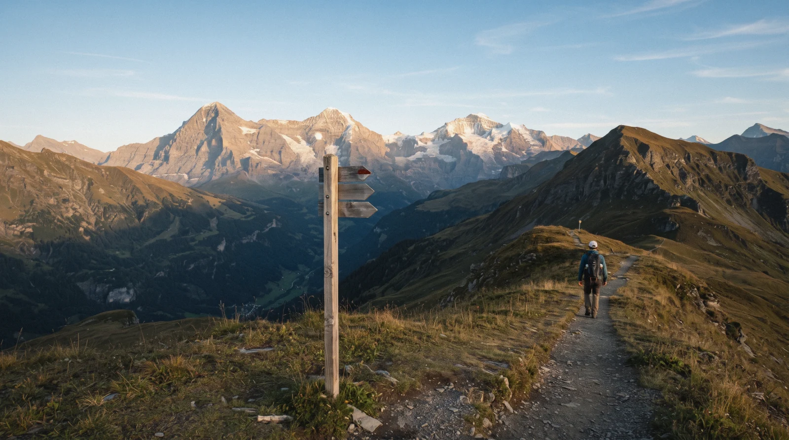 The Männlichen ridge summit at 2,342 m with the panorama over the Lauterbrunnen valley