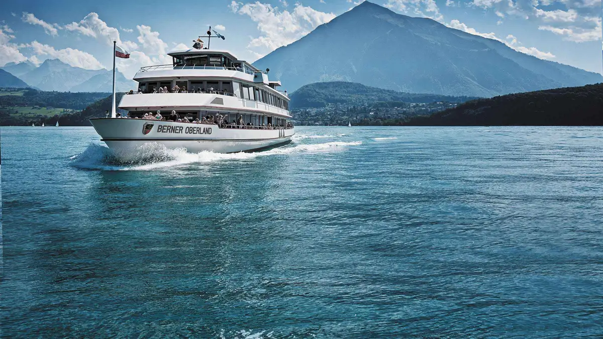 Lake steamer on Lake Thun in the Bernese Oberland near the Lauterbrunnen valley