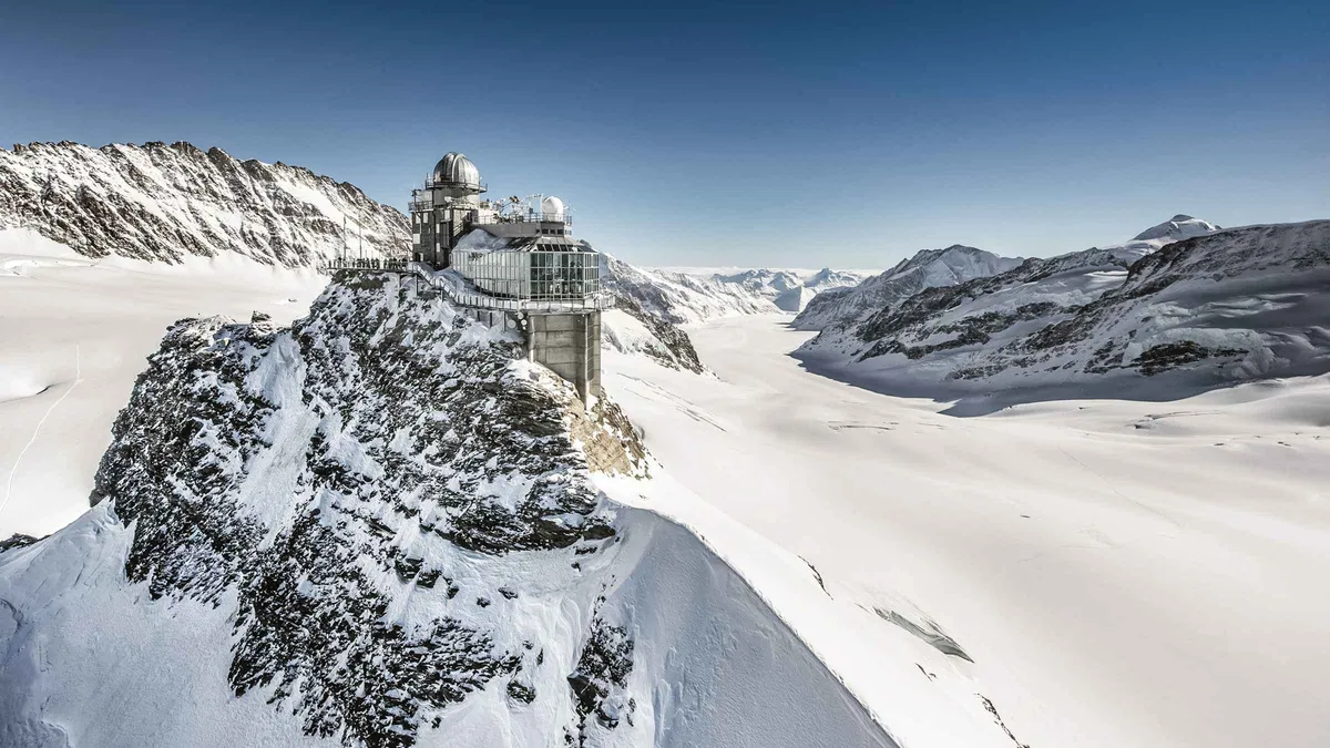 Panoramic view from the Sphinx observation terrace at Jungfraujoch above Interlaken