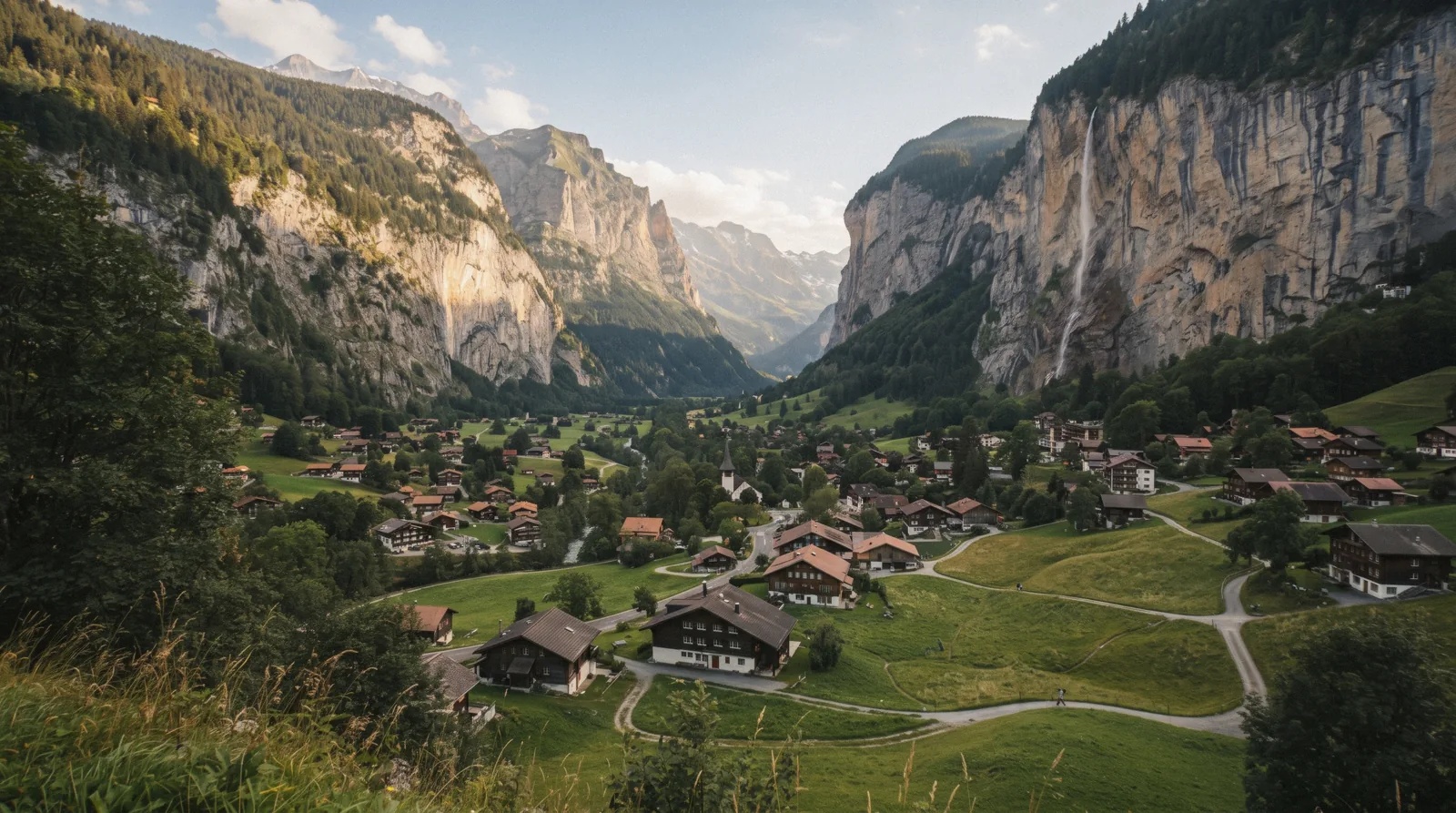 Lauterbrunnen village and valley floor, a base for where to stay in the Lauterbrunnen valley