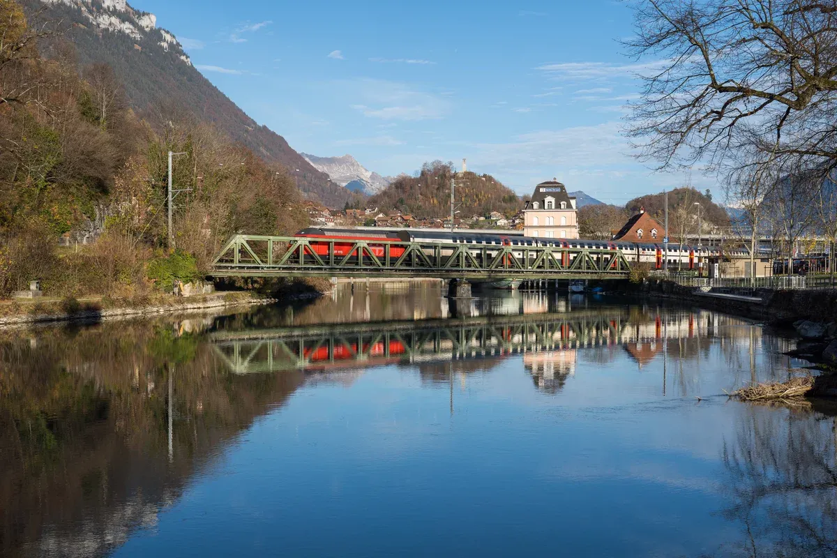 A bridge over the Aare river in Interlaken, Switzerland
